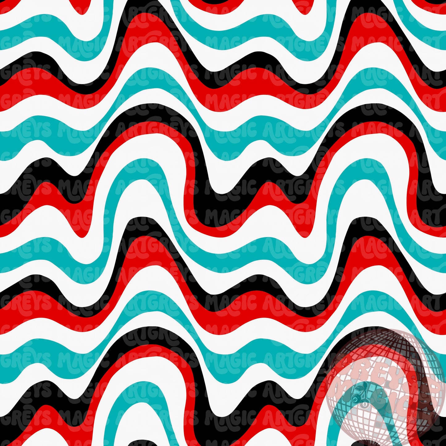 Corgi Dog Red Turquoise Black White Swirl Coord Seamless File