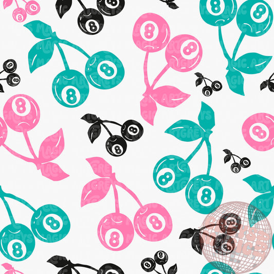 Turquoise Pink And Black 8Ball Cherries Seamless File