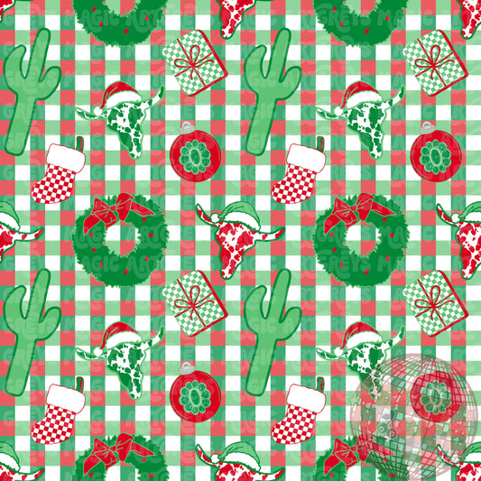 Western Christmas Checkered Seamless File