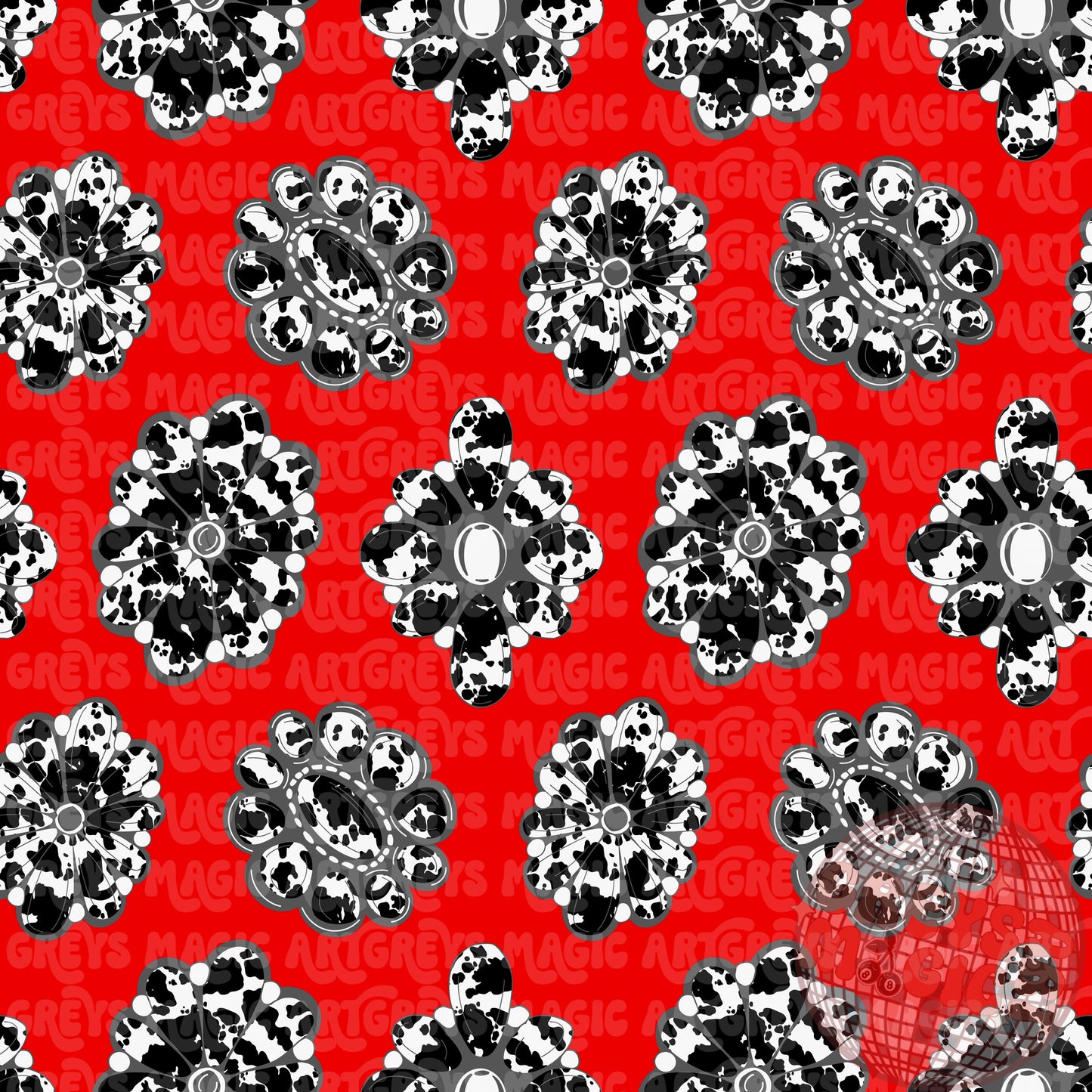 Cowprint Conchos Over Red Seamless File