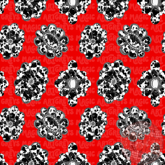 Cowprint Conchos Over Red Seamless File