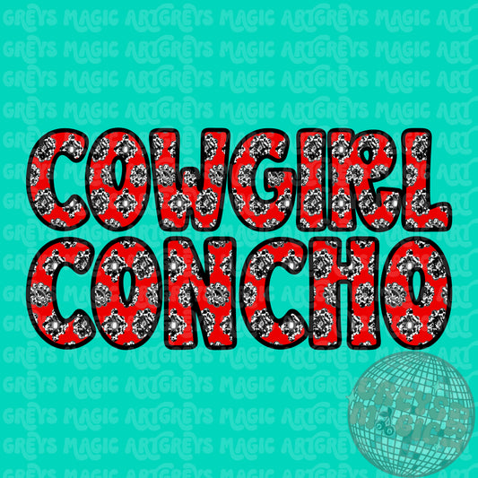 Concho Cowgirl Red Cowprint PNG
