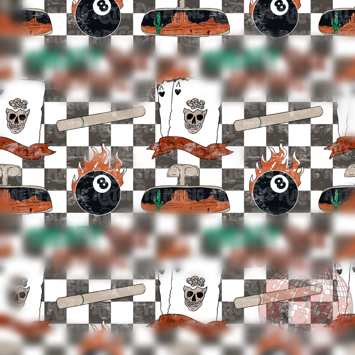 Distressed Checkered Bad State Of Mind Seamless File