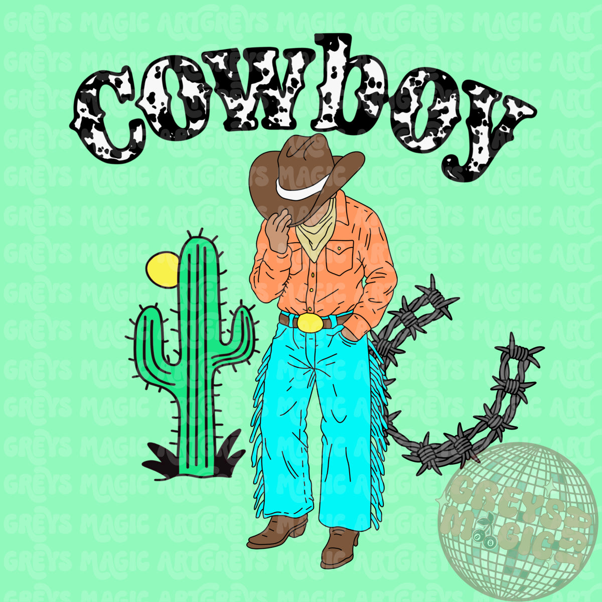 Cowboy Cactus Barb Wire Horseshoe PNG