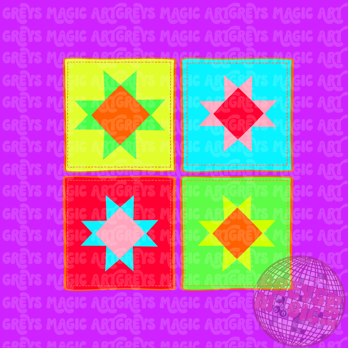 Neon Triangle Square Patches PNG