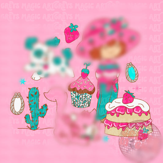 Western Strawberry Cake Girl PNG