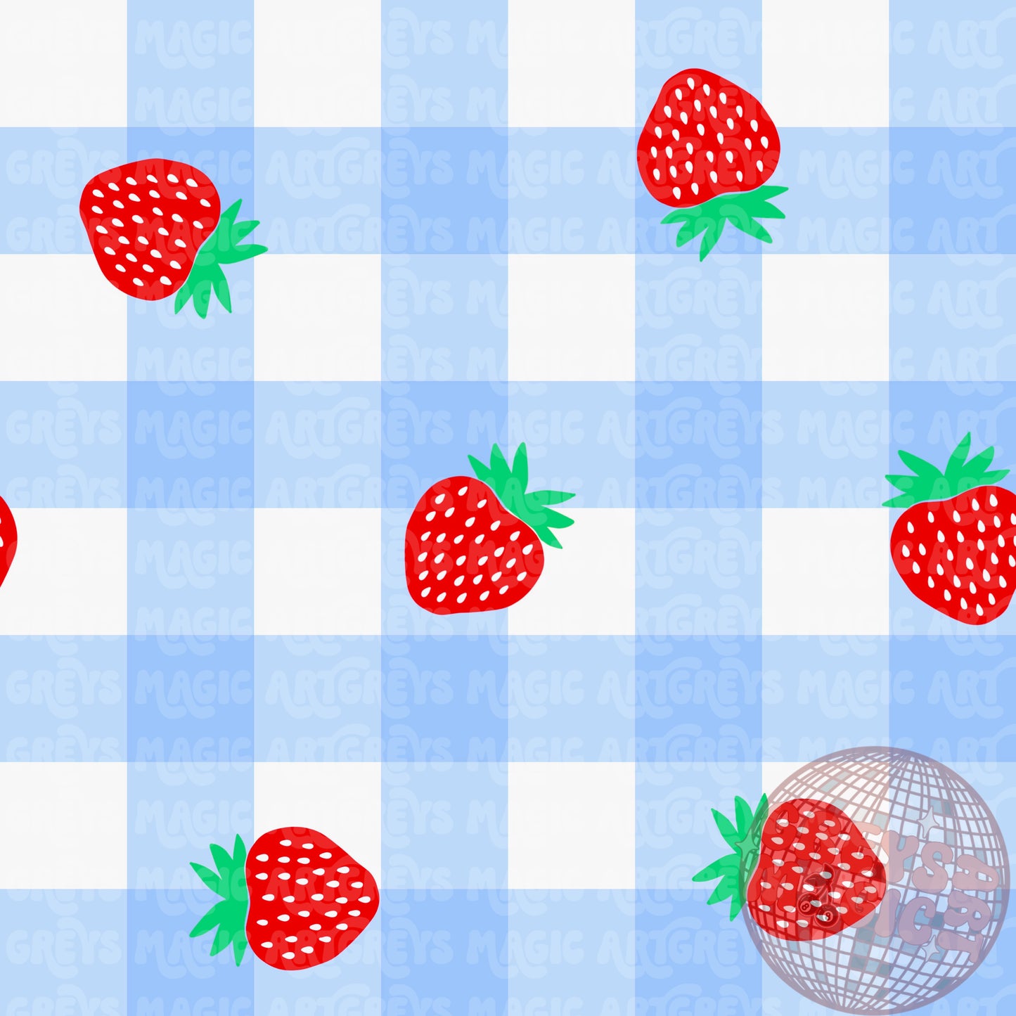 Strawberry Blue Gingham Seamless File