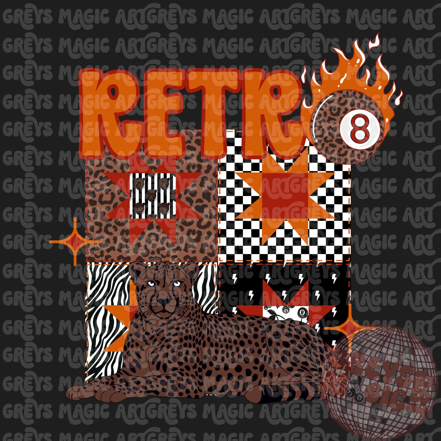 Retro Cheetah 8Ball Flame PNG
