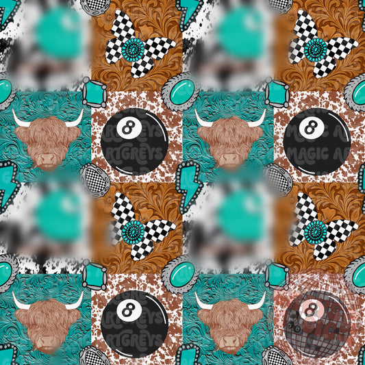 Western Patchwork 8Ball Butterfly Highland Cow Seamless File