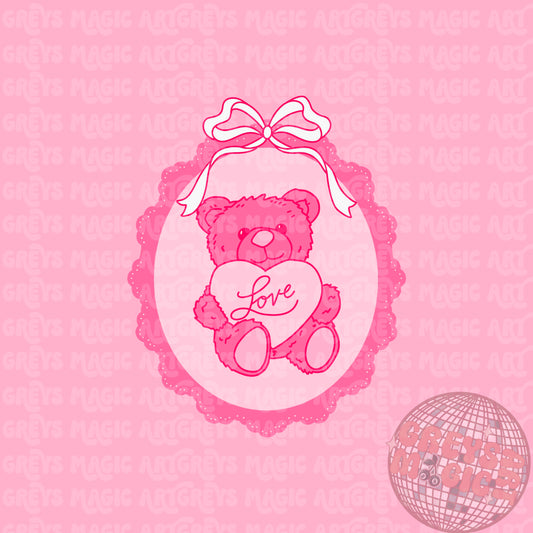 Vday Bear Coquette Bow Mirror PNG