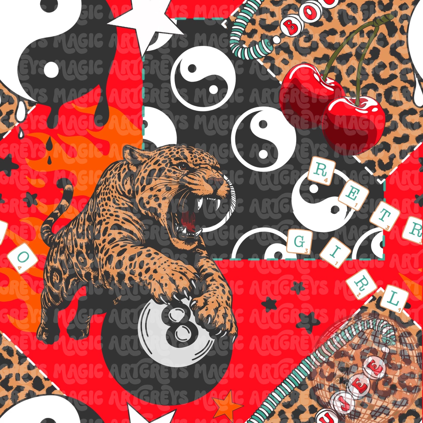 Retro Girl Leopard Patchwork Seamless File