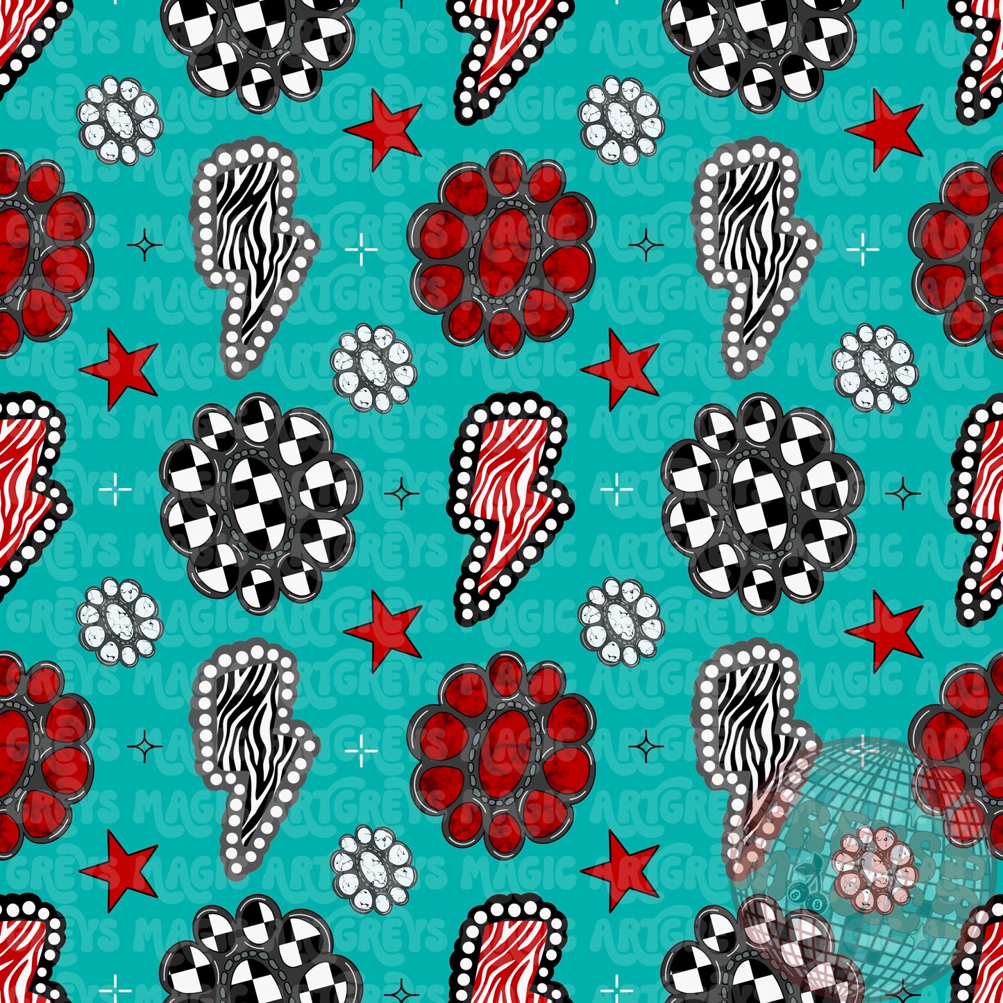 Checkered Zebra, Red Marble Stone Conchos Seamless File