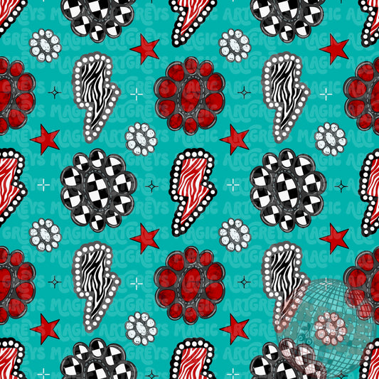 Checkered Zebra, Red Marble Stone Conchos Seamless File