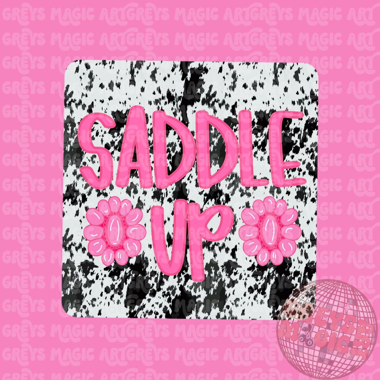 Saddle Up Pink Cowprint PNG