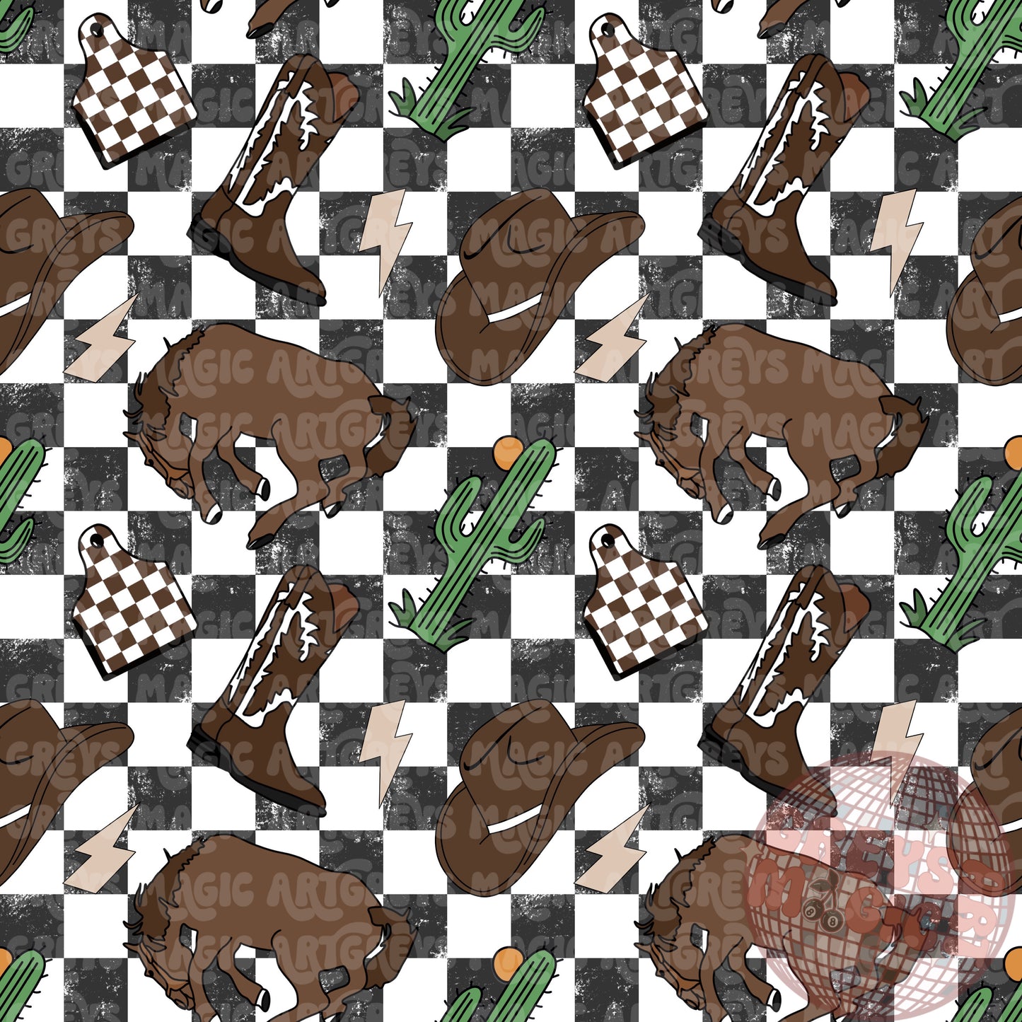 Distressed Checkered Buckin Horse Seamless File
