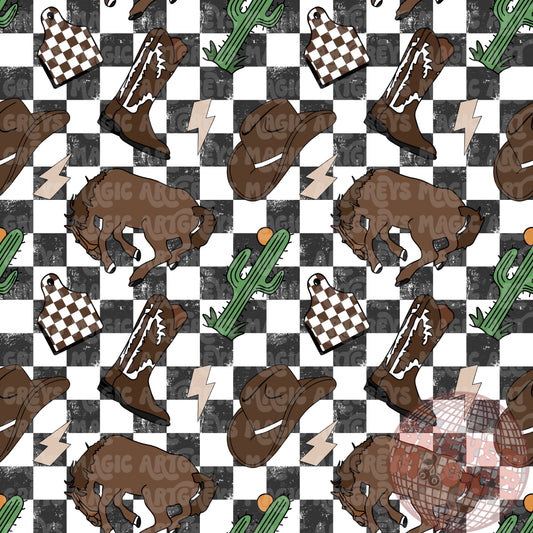 Distressed Checkered Buckin Horse Seamless File