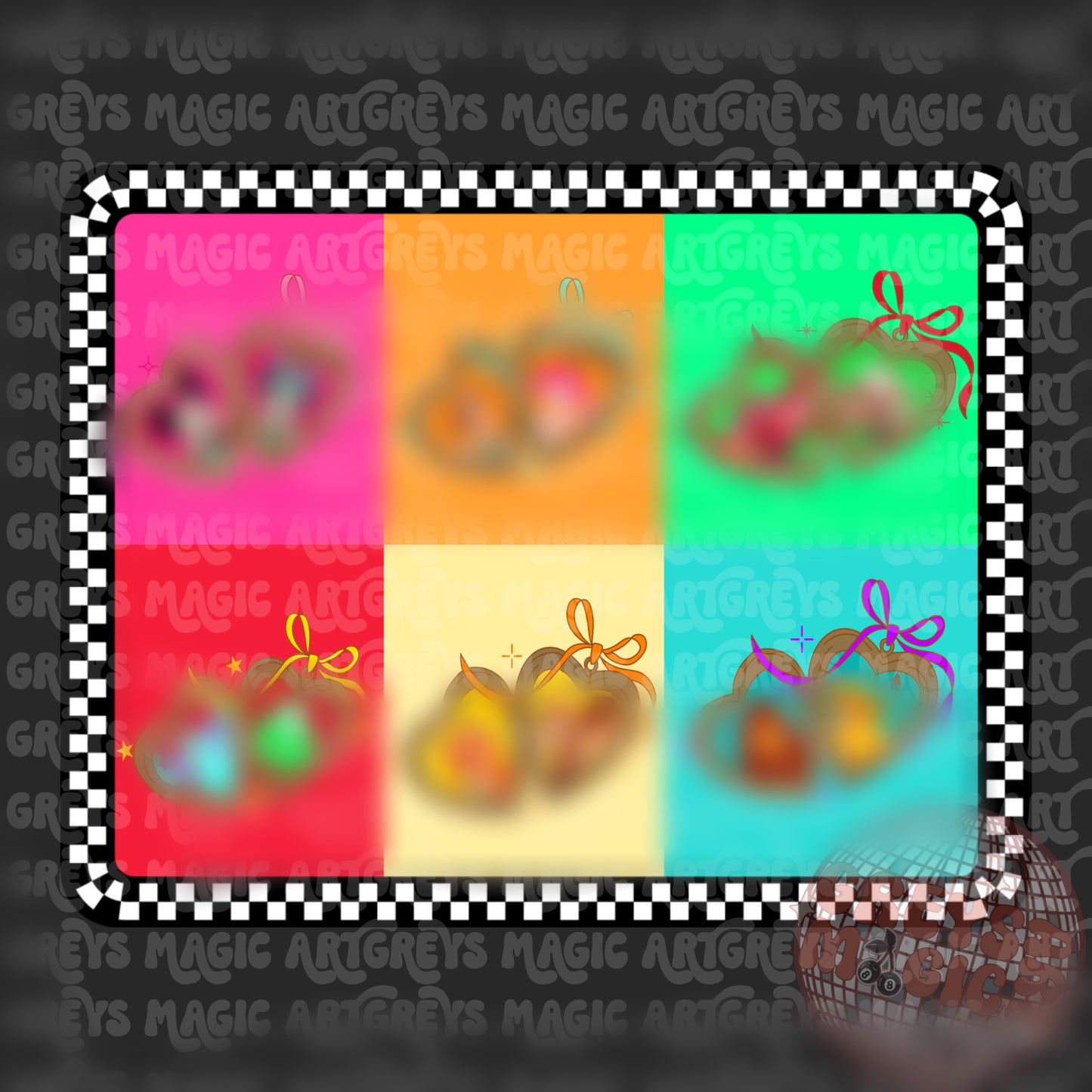 Neon Checkered Character Heart Locket PNG