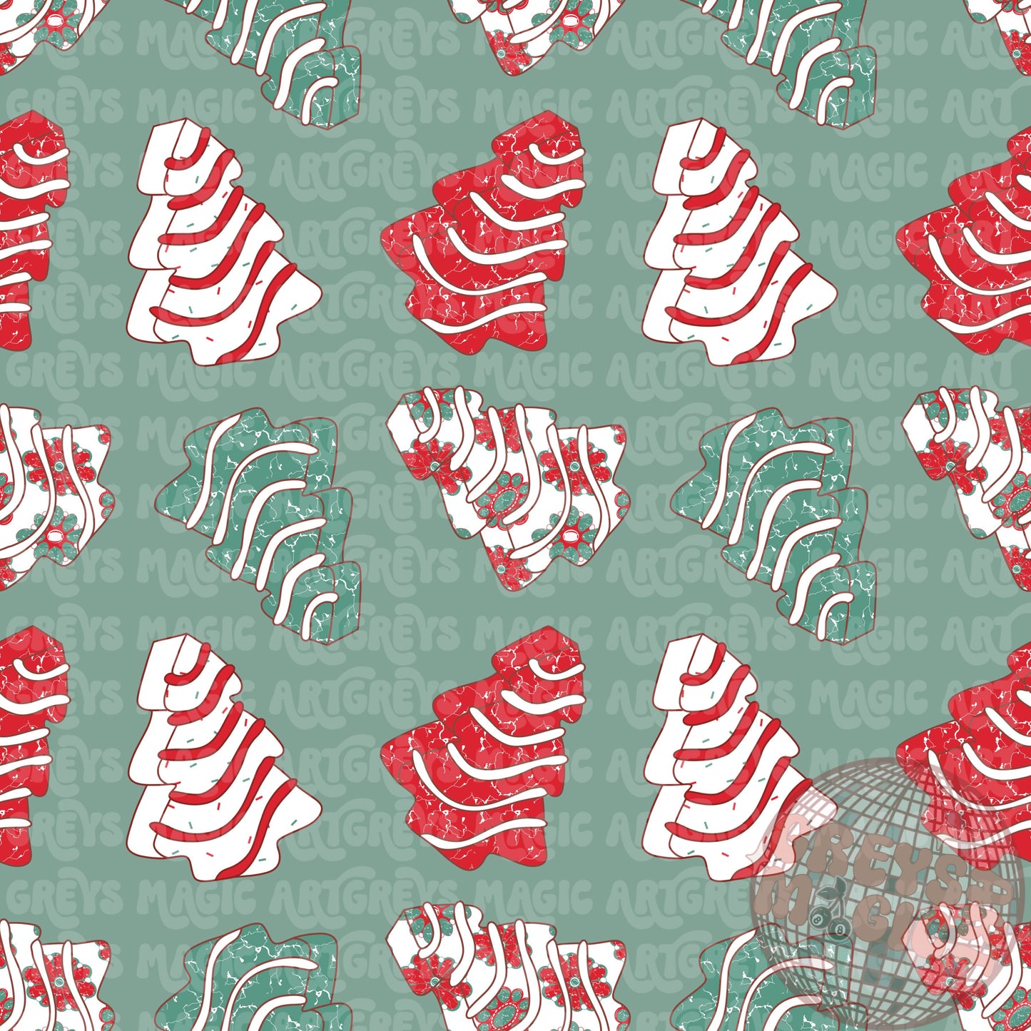 Red & Green Christmas Tree Cakes Seamless File