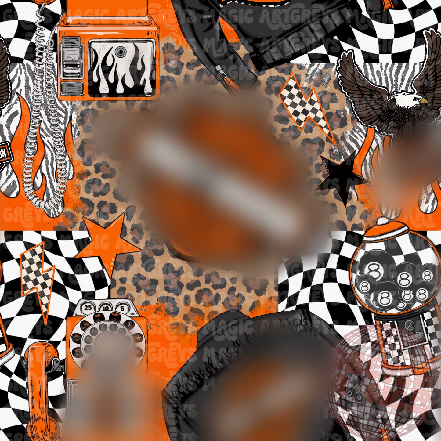 Mashup Motorcyle Cheetah Checkered Flame Seamless File