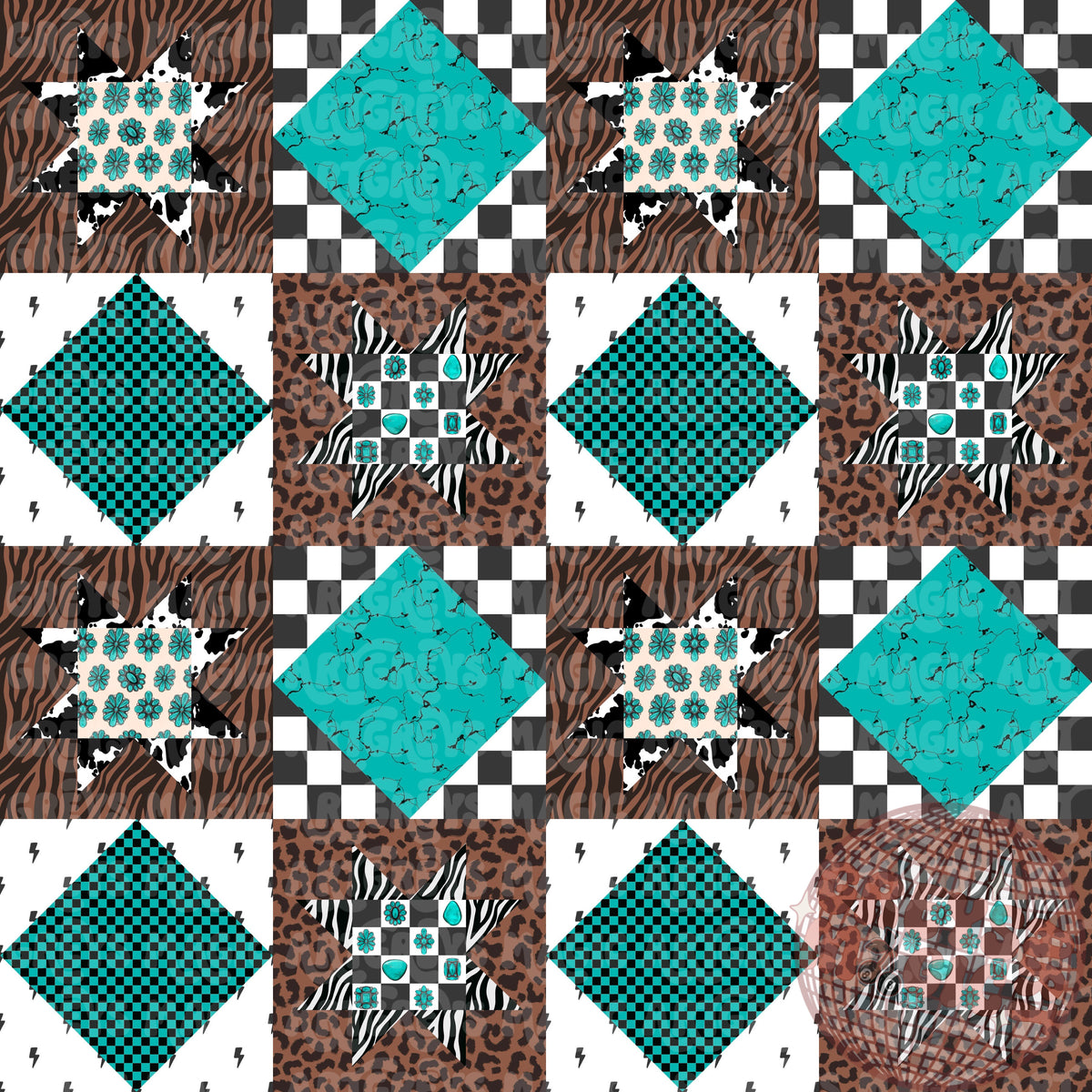 Cheetah Zebra Checkered Lightning Bolt Patchwork Seamless File